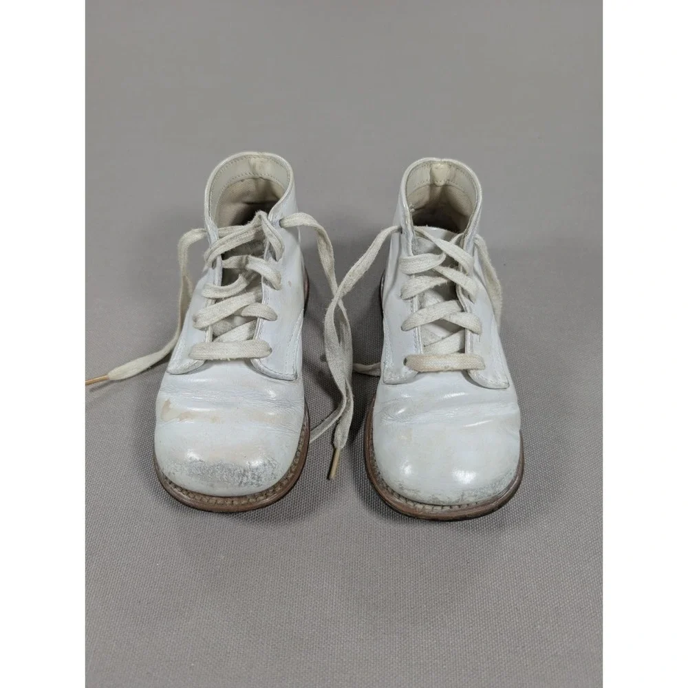 Vintage Edwards Shoes for Children White Leather Baby Shoes High Top Lace Up